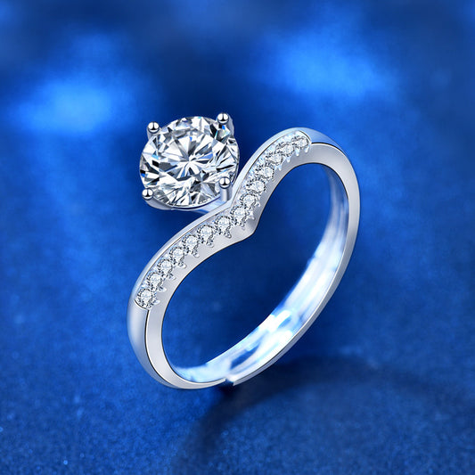 925 Sterling Silver Princess Crown 1 Carat Moissanite Ring