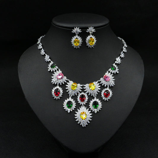 Jewelry Colorful Zircon Earrings Necklace Set Bridal Wedding Jewelry Accessories
