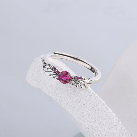 925 Sterling Silver Angel's Wing Index Finger Ring Female